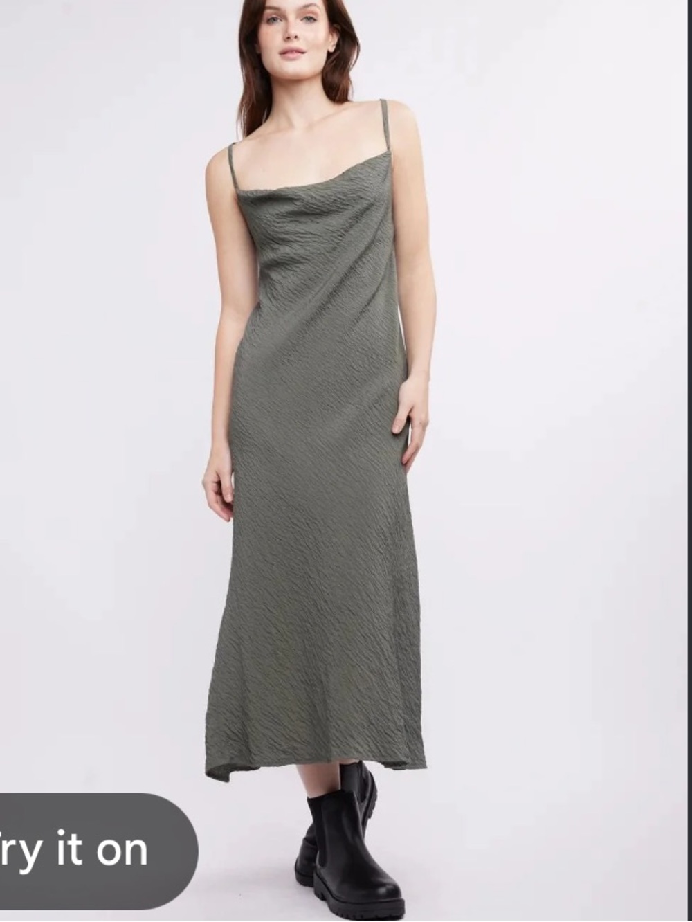 Cowl-Neck Slip Maxi Dress in Dark Brown